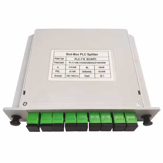 Качественный кассетный тип FTTH оптическое волокно PLC Splitter 1*8 Sc/APC 09 мм с отличной однородностью и надежностью